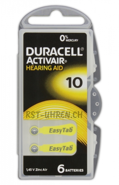 Eine Packung mit Duracell Activair 10 Hörgerätebatterien